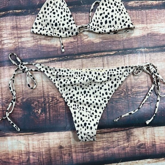 RELISTED Leopard Dot Animal Print Bikini and Long Sleeve Swim Top - Picture 6 of 8